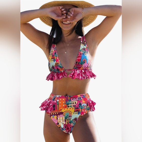 SPORLIKE High Waisted Ruffle Bikini #544 - Picture 1 of 10